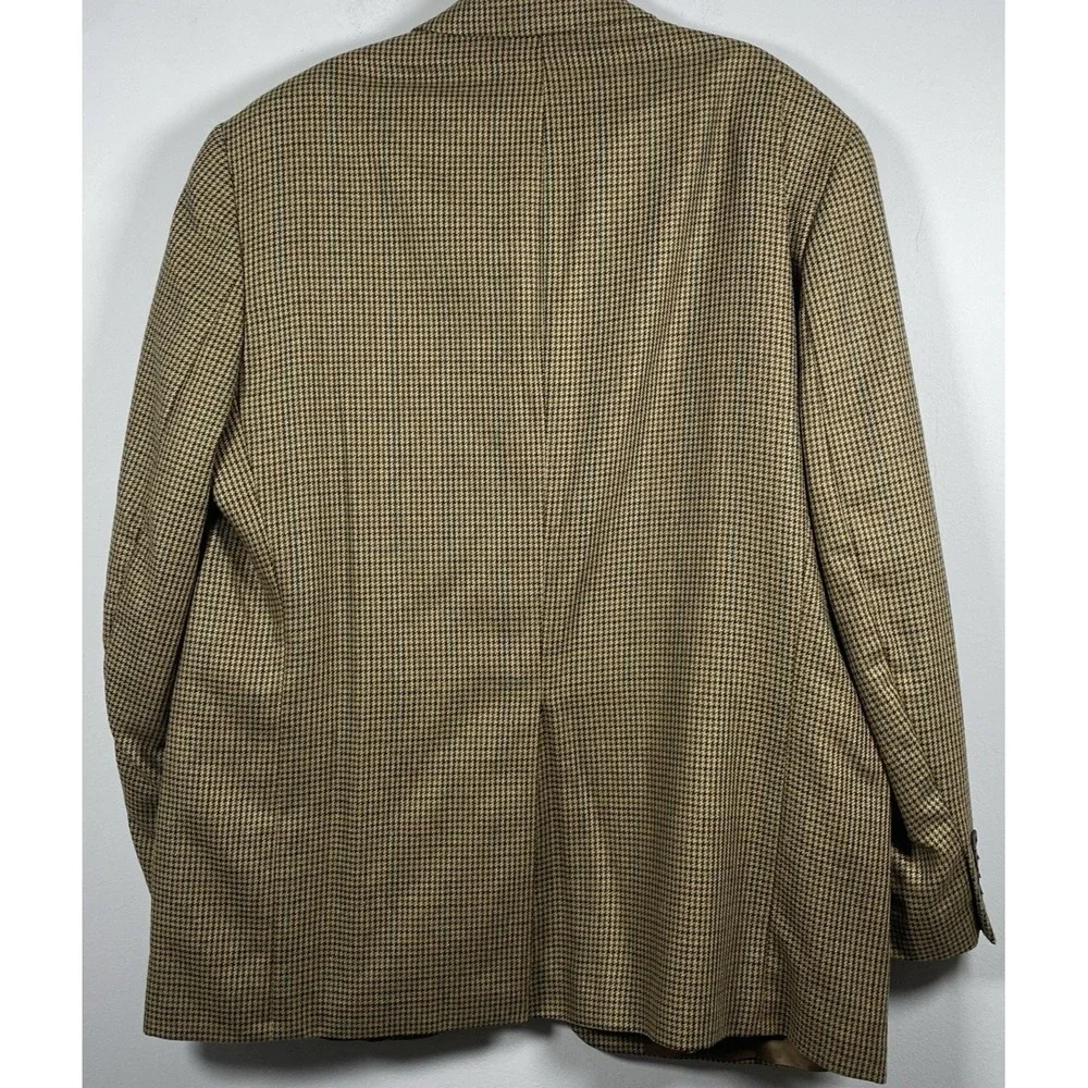 Vtg Chaps Ralph Lauren Sport Coat Mens‎ 44R Brown Silk Wool Houndstooth Blazer